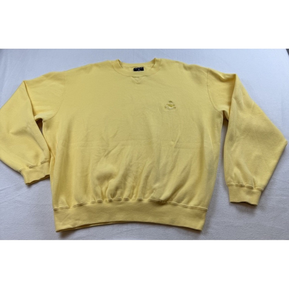Faconnable Sweater Mens L Yellow Cotton Crew Neck Long Sleeve Preppy